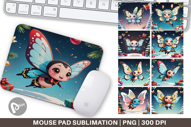 Mouse Pad Cartoon Christmas Butterfly Sublimation artnoy 