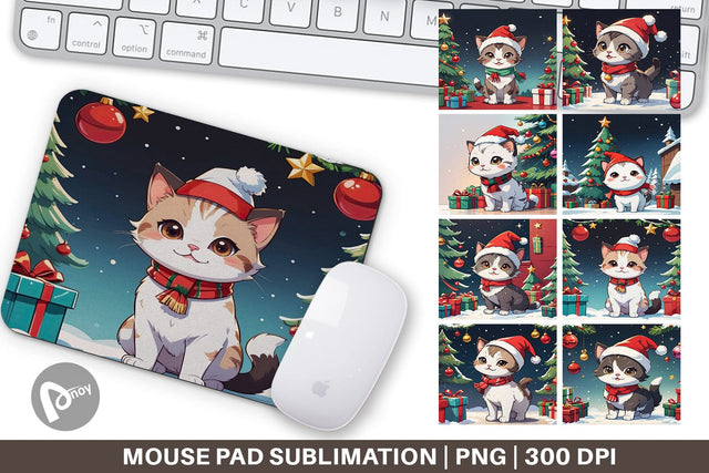 Mouse Pad Cartoon Christmas Cat Sublimation artnoy 
