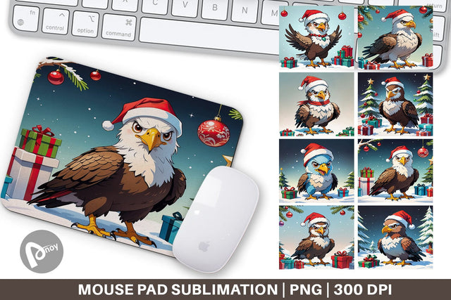 Mouse Pad Cartoon Christmas Eagle Sublimation artnoy 