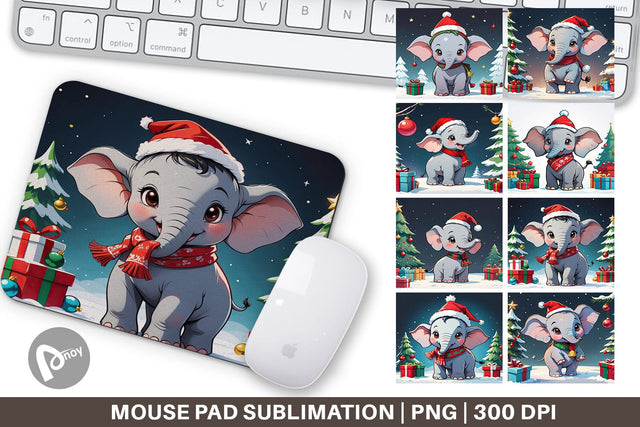 Mouse Pad Cartoon Christmas Elephant Sublimation artnoy 