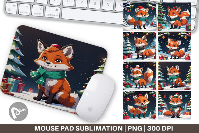 Mouse Pad Cartoon Christmas Fox Sublimation artnoy 
