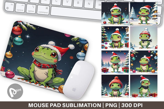 Mouse Pad Cartoon Christmas Frog Sublimation artnoy 