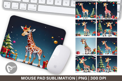 Mouse Pad Cartoon Christmas Giraffe Sublimation artnoy 