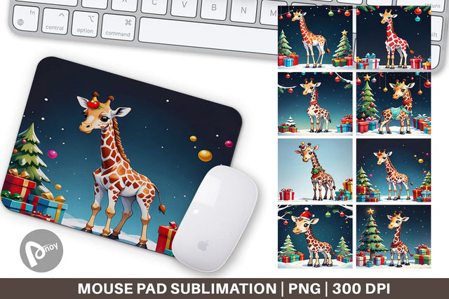 Mouse Pad Cartoon Christmas Giraffe Sublimation artnoy 