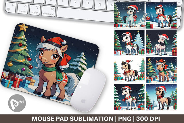 Mouse Pad Cartoon Christmas Horse Sublimation artnoy 