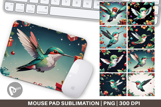 Mouse Pad Cartoon Christmas Hummingbird Sublimation artnoy 