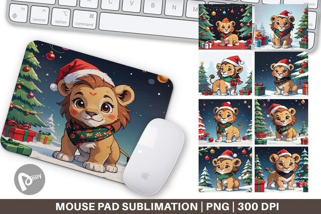 Mouse Pad Cartoon Christmas Lion Sublimation artnoy 