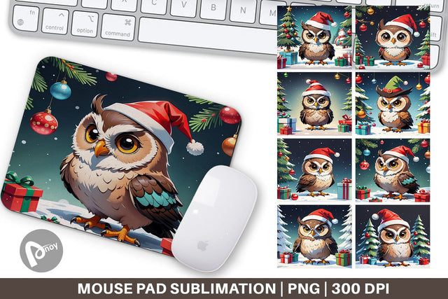 Mouse Pad Cartoon Christmas Owl Sublimation artnoy 