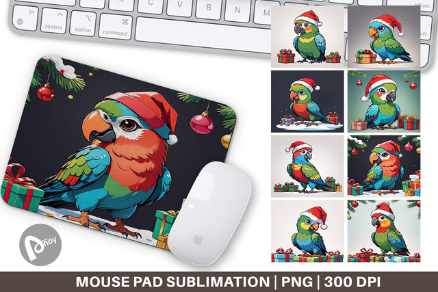 Mouse Pad Cartoon Christmas Parrot Sublimation artnoy 