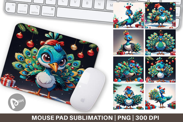 Mouse Pad Cartoon Christmas Peacock Sublimation artnoy 
