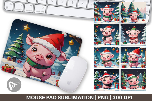 Mouse Pad Cartoon Christmas Pig Sublimation artnoy 