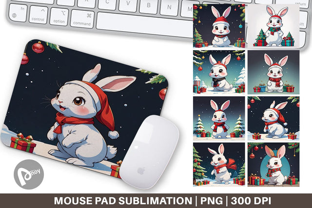 Mouse Pad Cartoon Christmas Rabbit Sublimation artnoy 