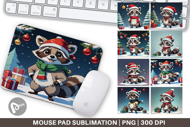 Mouse Pad Cartoon Christmas Raccoon Sublimation artnoy 