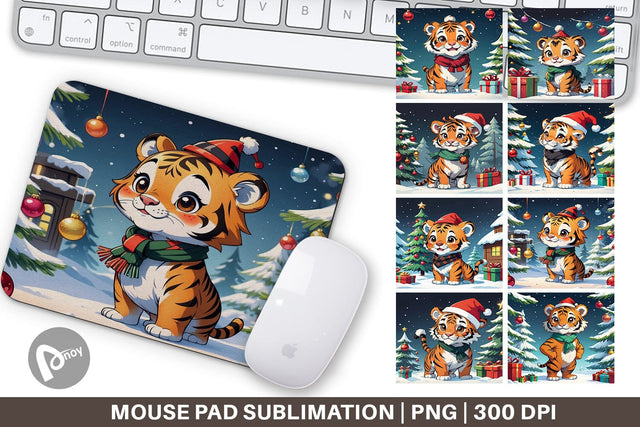 Mouse Pad Cartoon Christmas Tiger Sublimation artnoy 