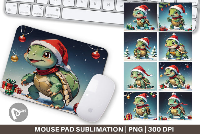 Mouse Pad Cartoon Christmas Turtle Sublimation artnoy 