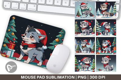 Mouse Pad Cartoon Christmas Wolf Sublimation artnoy 