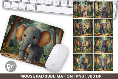 Mouse Pad Cartoon Elephant in Forest Sublimation artnoy 