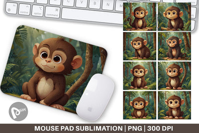 Mouse Pad Cartoon Monkey in Forest Sublimation artnoy 