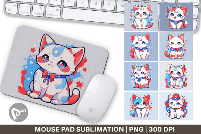 Mouse Pad Cat 4th July Sublimation artnoy 