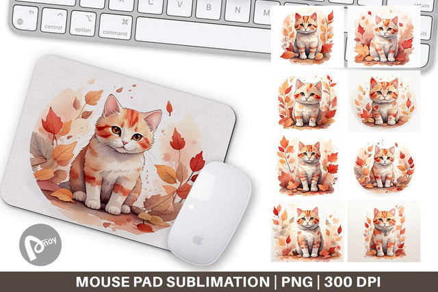Mouse Pad Cat Among Falling Leaves Sublimation artnoy 