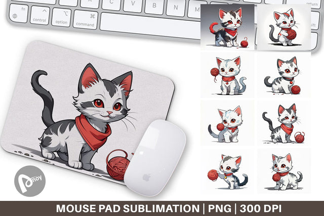 Mouse Pad Cat and Yarn Ball Sublimation artnoy 