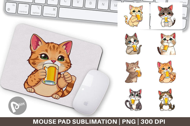 Mouse Pad Cat Beer Day Sublimation artnoy 