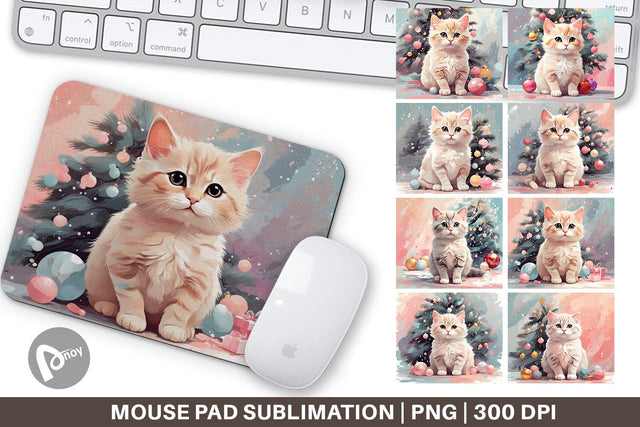 Mouse Pad Cat Christmas Painting Sublimation artnoy 