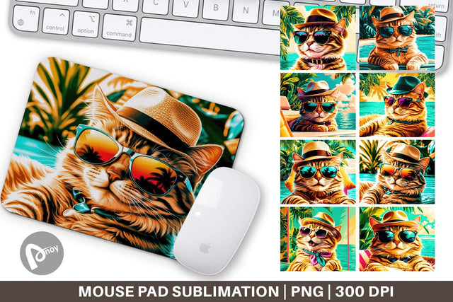 Mouse Pad Cat in Summer Sublimation artnoy 