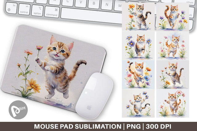 Mouse Pad Cat in Summer Watercolor Sublimation artnoy 