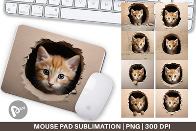 Mouse Pad Cat Peeks from Wall Sublimation artnoy 