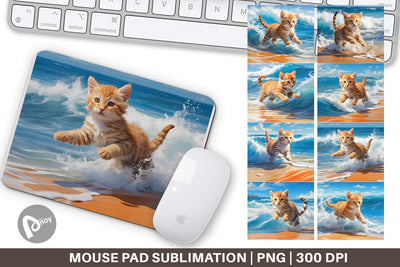 Mouse Pad Cat Running on the Beach Sublimation artnoy 