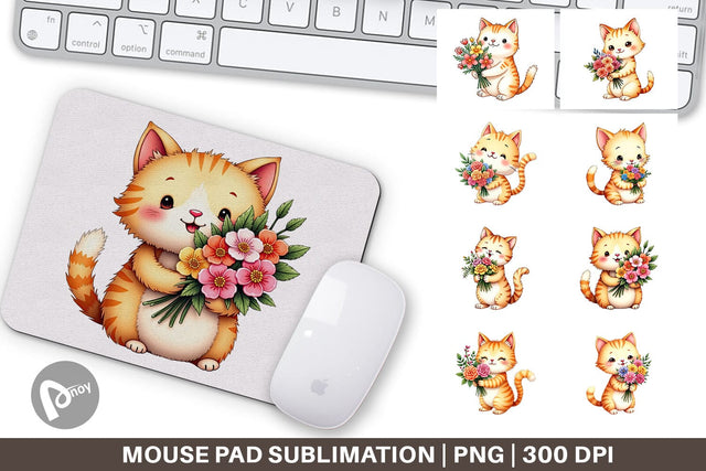 Mouse Pad Cat Spring Bouquet Sublimation artnoy 