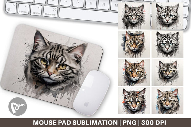 Mouse Pad Cat Watercolor Ink Sublimation artnoy 