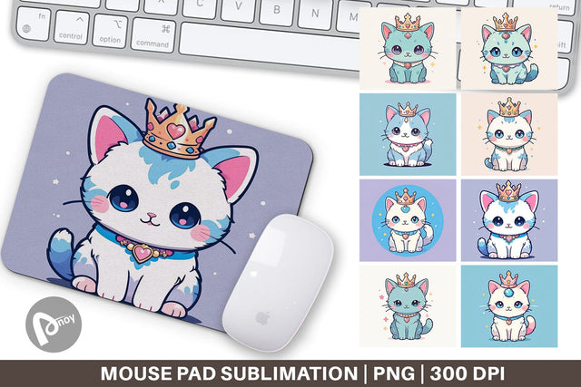 Mouse Pad Cat Wearing Crown Sublimation artnoy 