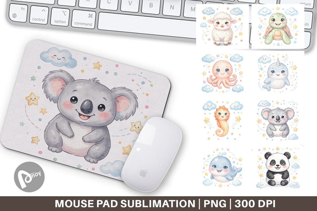 Mouse Pad Celestial Baby Animal Watercolor Sublimation artnoy 