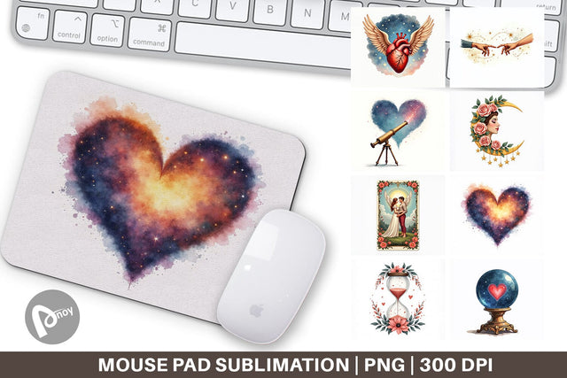 Mouse Pad Celestial Love & Vintage Valentine Watercolor Sublimation artnoy 