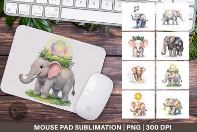 Mouse Pad Celestial Night Elephant Watercolor Sublimation artnoy 