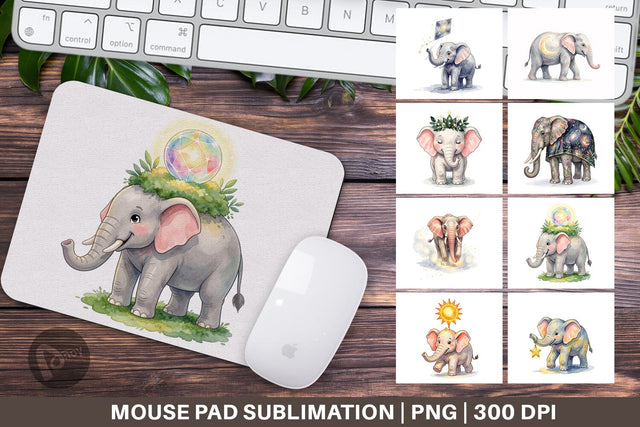 Mouse Pad Celestial Night Elephant Watercolor Sublimation artnoy 