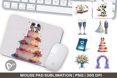 Mouse Pad Celestial Union Sci-Fi Wedding Sublimation artnoy 