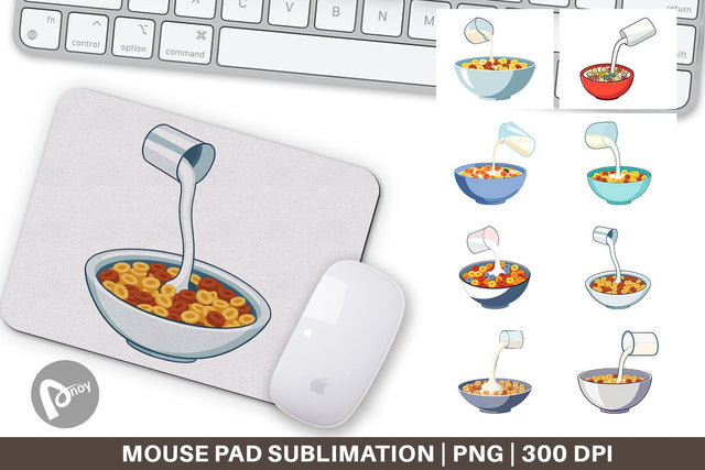 Mouse Pad Cereal Bowl with Milk Sublimation artnoy 