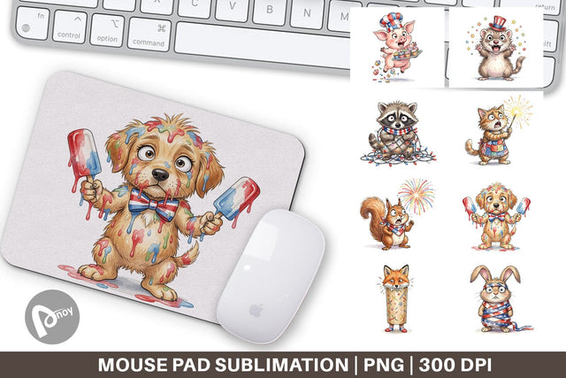 Mouse Pad Chaotic 4th of July Animal Sublimation artnoy 