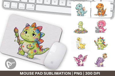 Mouse Pad Chaotic Messy Baby Dino Watercolor Sublimation artnoy 