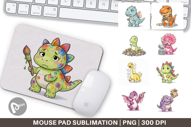 Mouse Pad Chaotic Messy Baby Dino Watercolor Sublimation artnoy 