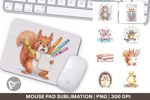 Mouse Pad Chaotic School Animal Watercolor Sublimation artnoy 
