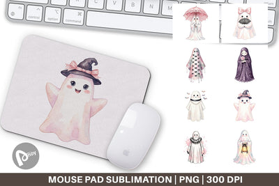 Mouse Pad Charming Coquette Ghost Watercolor Sublimation artnoy 