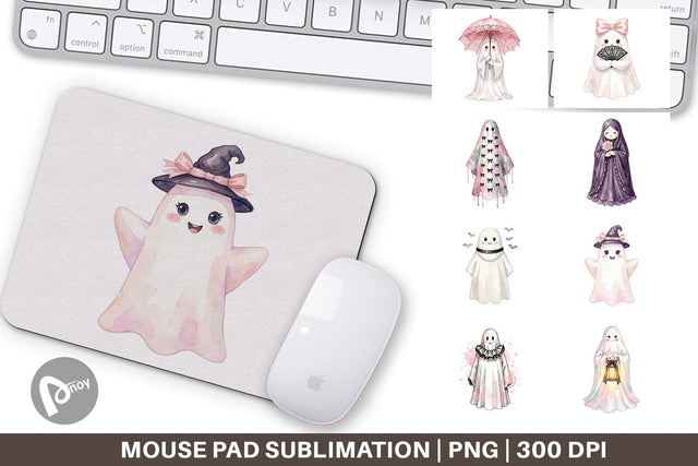Mouse Pad Charming Coquette Ghost Watercolor Sublimation artnoy 