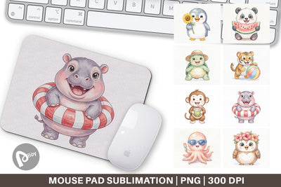 Mouse Pad Cheerful Summer Animals Watercolor Sublimation artnoy 