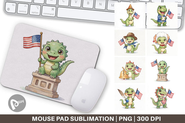 Mouse Pad Chibi Founding Father Dino Watercolor Sublimation artnoy 