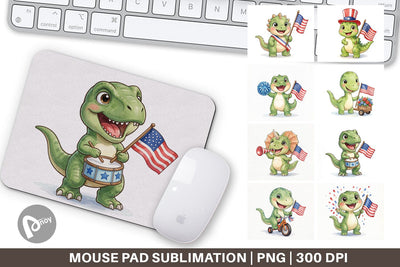 Mouse Pad Chibi Patriotic Parade Dino Watercolor Sublimation artnoy 