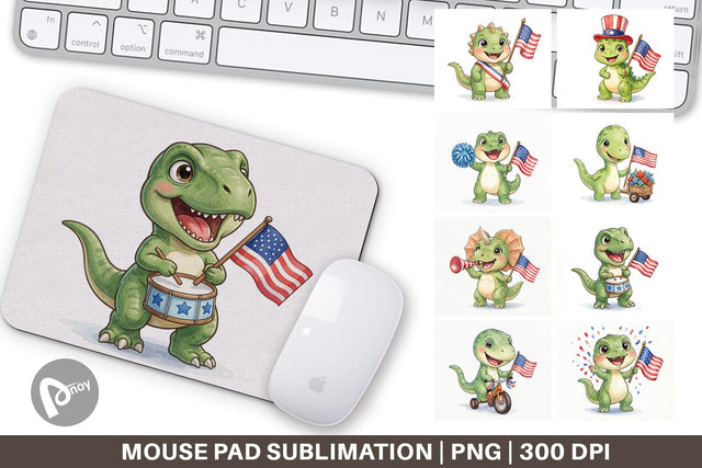 Mouse Pad Chibi Patriotic Parade Dino Watercolor Sublimation artnoy 